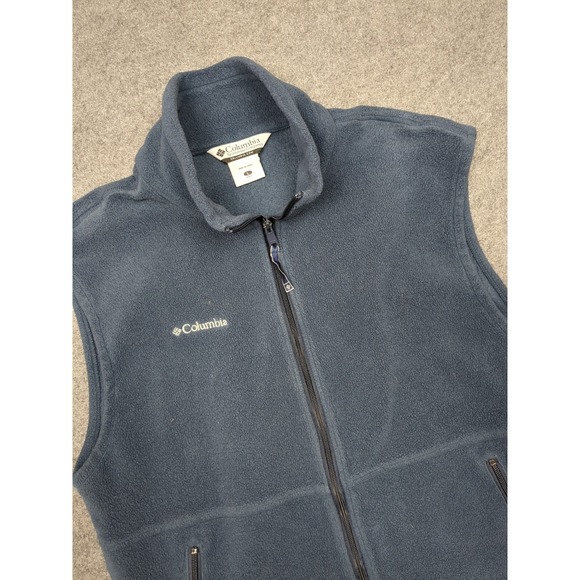 Columbia Mens Fleece Vest Full Zip Mock Neck Pockets Blue Large L - Picture 1 of 9